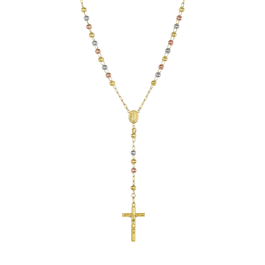 10KT Gold Tricolor 3MM Rosary 18 Inches