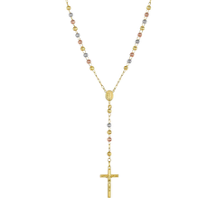 10KT Gold Tricolor 3MM Rosary 18 Inches