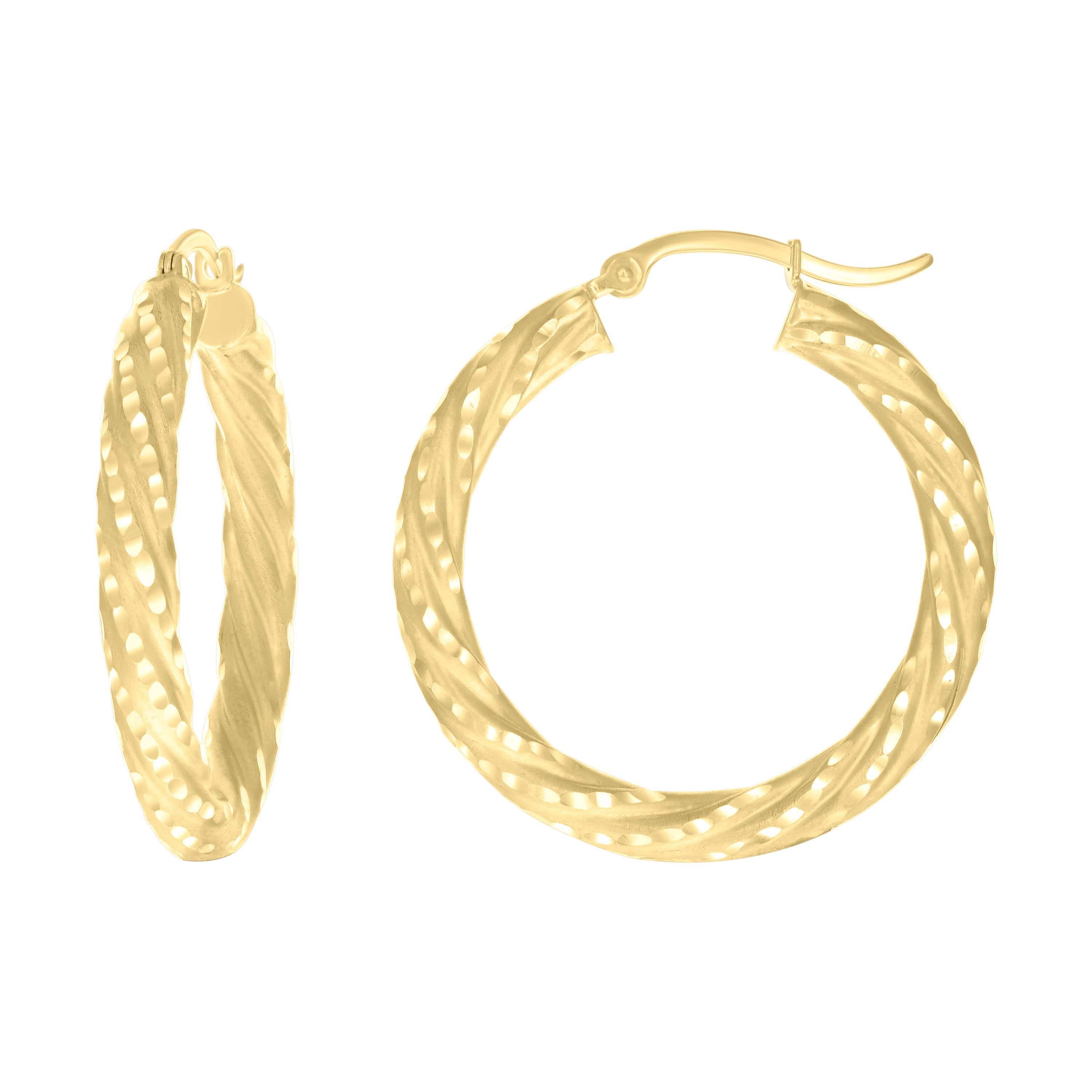 10Kt Yellow Gold Womens Diamond-cut Spotted Patterned Fancy Hoop Earri