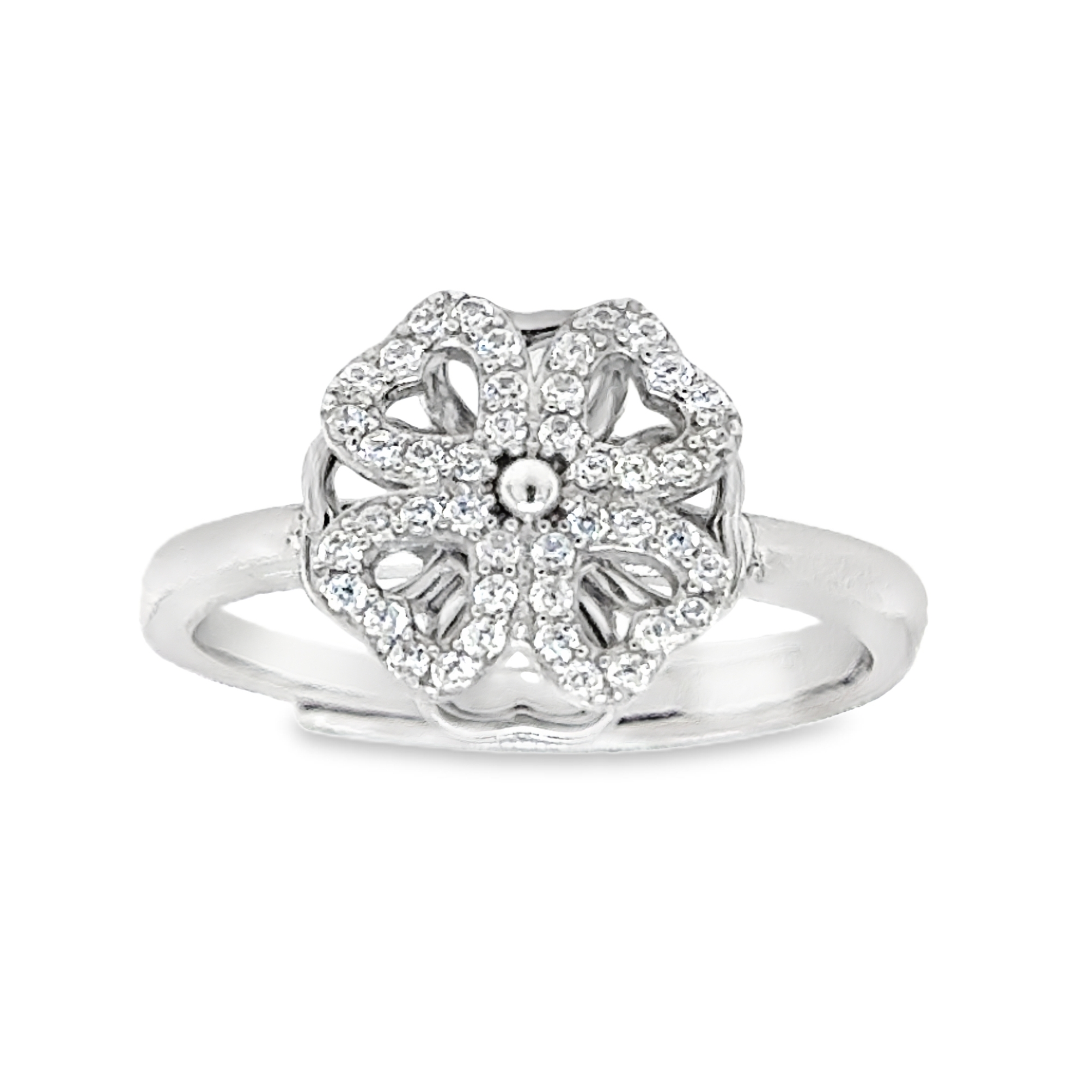 925 Sterling Silver Womens Heart Clover Spinner Fidget Ring Size 7 Adj