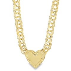 10KT Gold 8MM Chino Link Monaco Heart Chain with Greek Border 16 Inches FREE ENGRAVING