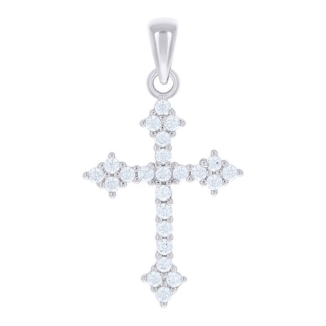 925 Sterling Silver Unisex Cubic-Zirconia Cross Religious Charm Pendan