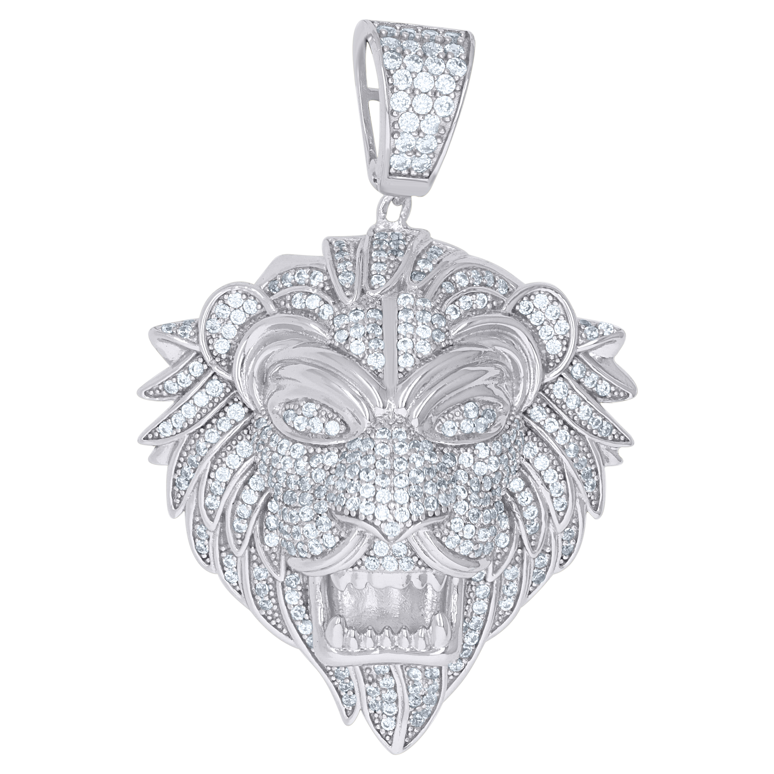 925 Sterling Silver Mens Baguette Cubic-Zirconia Lion Animal Wildlife