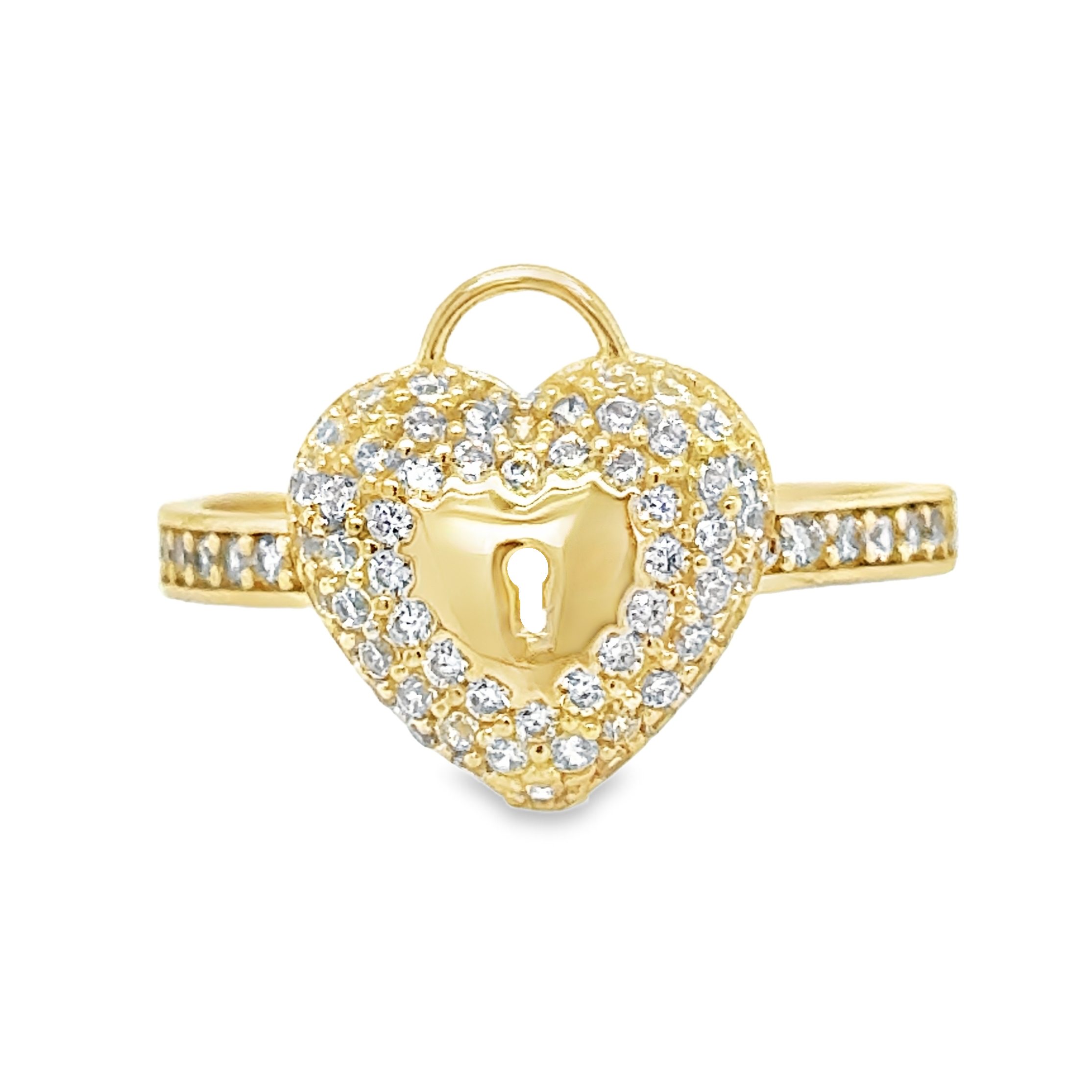 10KT Yellow Gold Lock Ring with White Stones