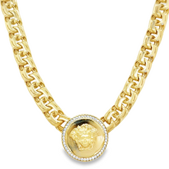10KT Yellow Gold 8MM Monaco Chino Link Chain 18 inches with Medusa Pen