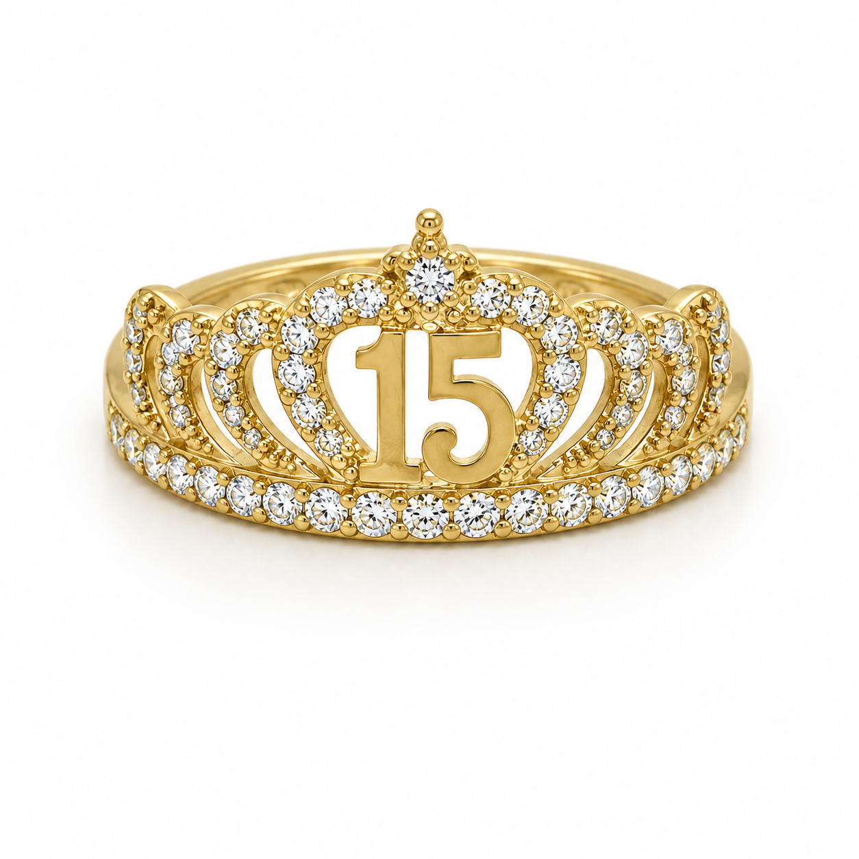 10kt Gold Womens Cubic-Zirconia 15 Anos Quinceanera Crown Ring