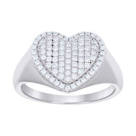 925 Sterling Silver Womens Cubic-Zirconia Heart Ring Size 9