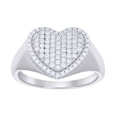 925 Sterling Silver Womens Cubic-Zirconia Heart Ring Size 9