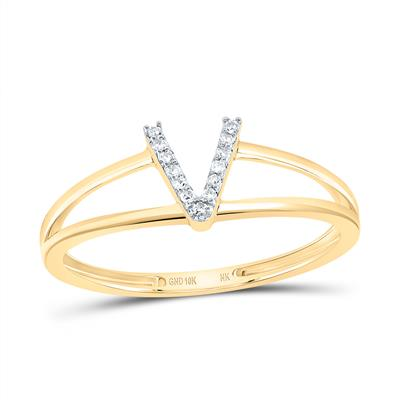 1/20CTW-DIAMOND INITIAL "V" LADIES RING IN 10KT GOLD