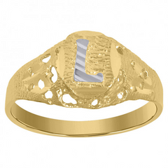 10kt Two-Tone Gold Unisex Kids Children Diamond-Cut Textured Oval Init