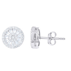 925 Sterling Silver Womens Baguette Round Cubic-Zirconia Round Fashion