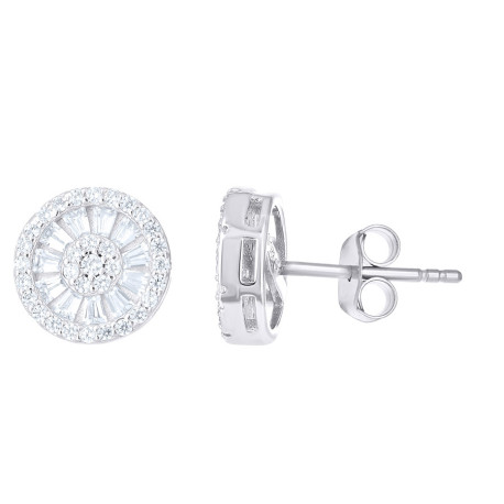 925 Sterling Silver Womens Baguette Round Cubic-Zirconia Round Fashion