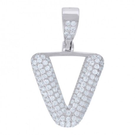 925 Sterling Silver Unisex Cz Initial Alphabet V Charm Pendant
