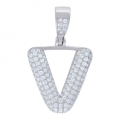 925 Sterling Silver Unisex Cz Initial Alphabet V Charm Pendant