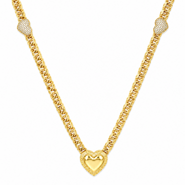 10KT Gold 5MM Chino Link Monaco Chain with Three Hearts 18 Inches FREE