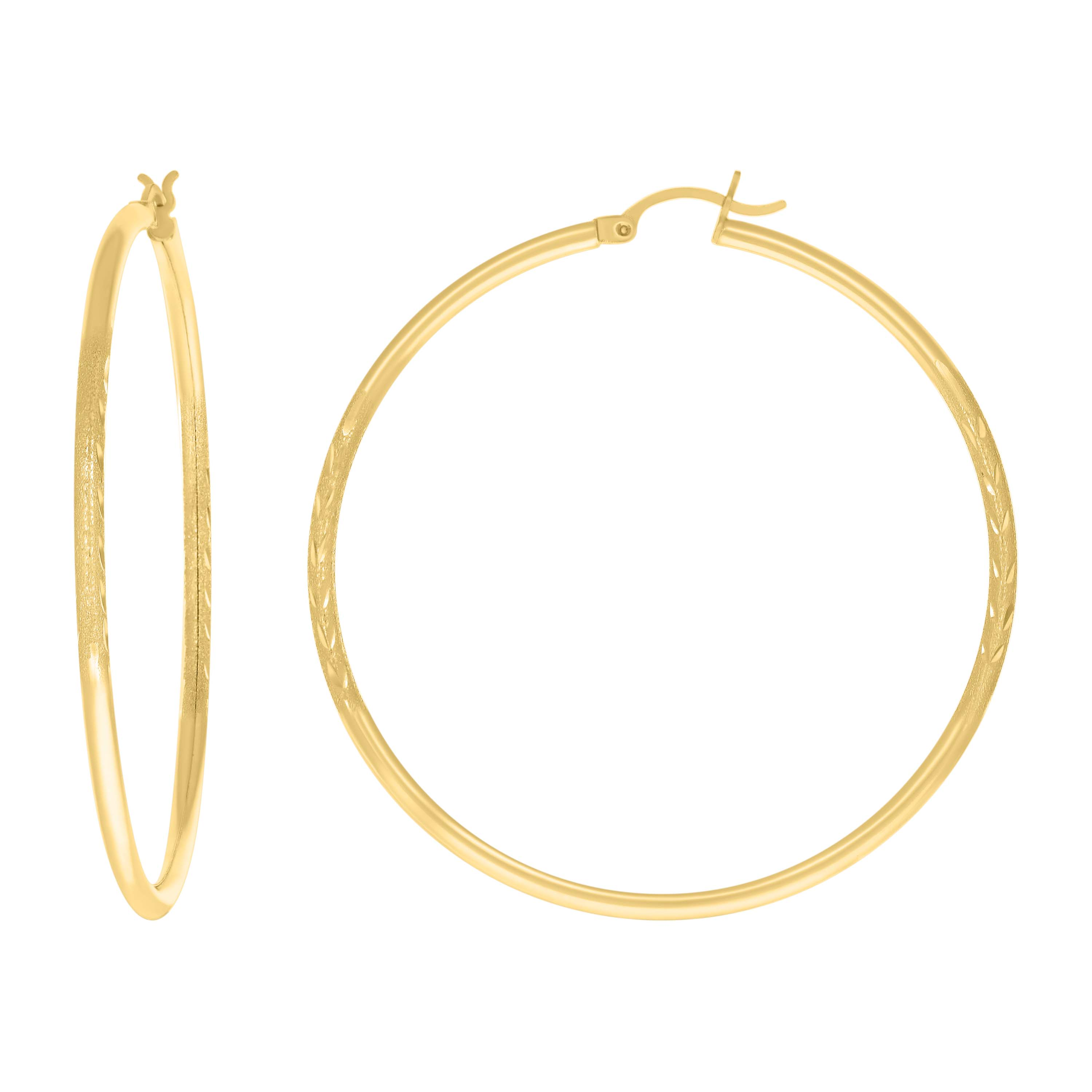 10kt Yellow Gold Womens Diamond-Cut 50 mm x 2 mm Round Tube Hoop Earri