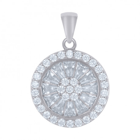 925 Sterling Silver Womens Baguette Round Cubic-Zirconia Fashion Charm