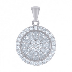 925 Sterling Silver Womens Baguette Round Cubic-Zirconia Fashion Charm