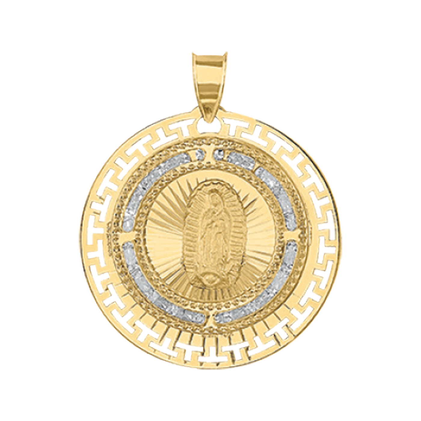 10KT Gold Unisex CZ Virgen de Guadalupe/Lady Of Guadalupe Religious Ro