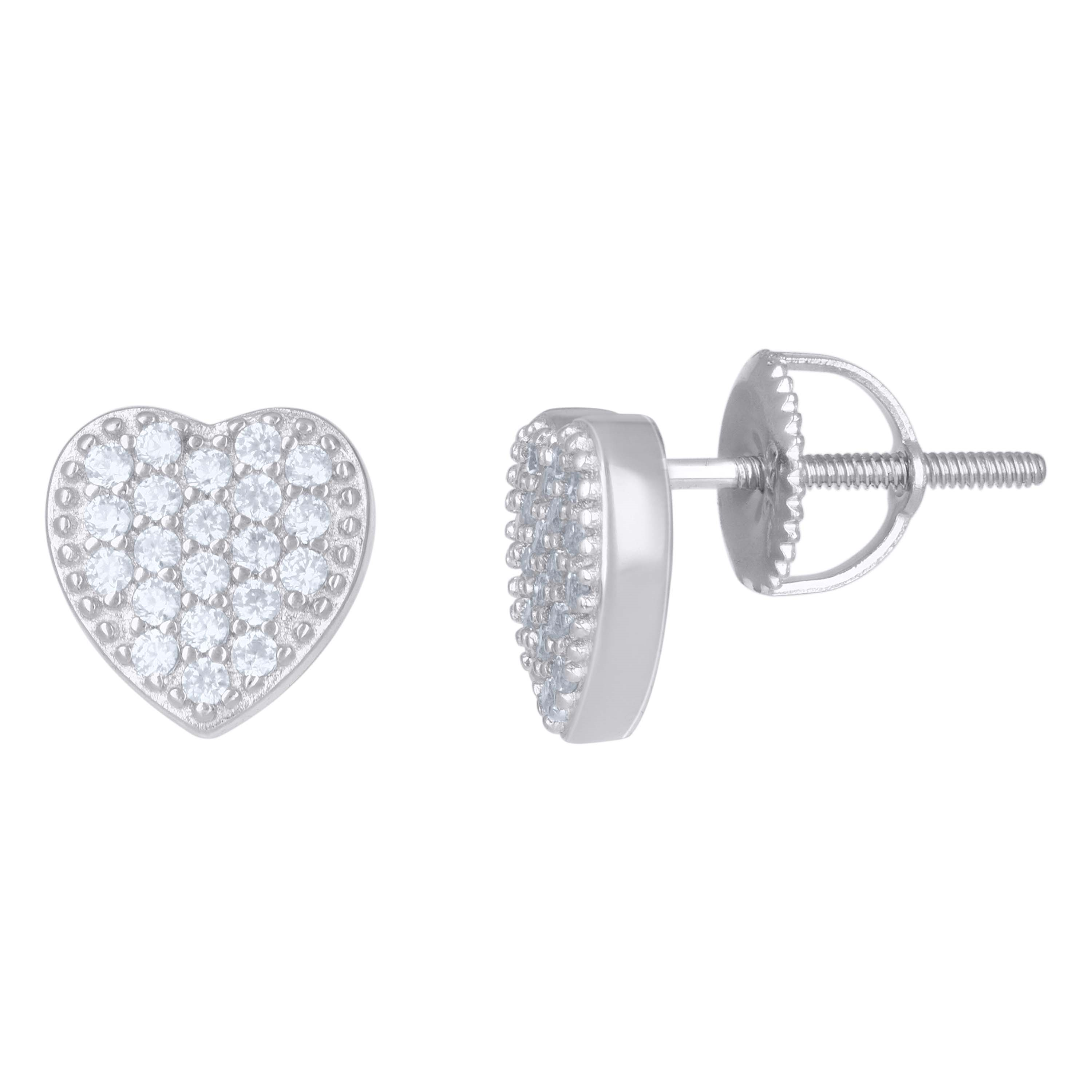925 Sterling Silver Womens Cubic-Zirconia Heart Stud Earrings