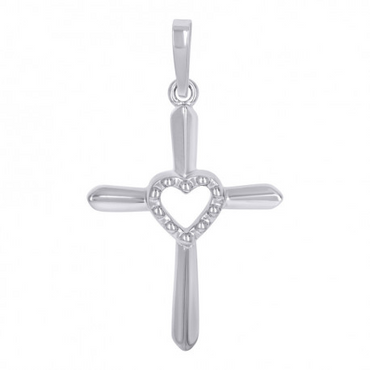 925 Sterling Silver Unisex Heart Cross Religious Charm Pendant