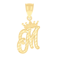 10kt Yellow Gold Unisex Crown M Alphabet Initial Charm Pendant