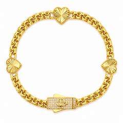 10KT Gold 5MM Chino Link Monaco Bracelet with Three Diamond Cut Hearts