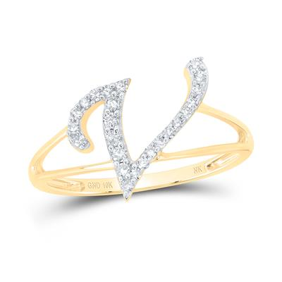 1/6CTW-NAT DIA NK GIFT INITIAL "V" LADIES RING