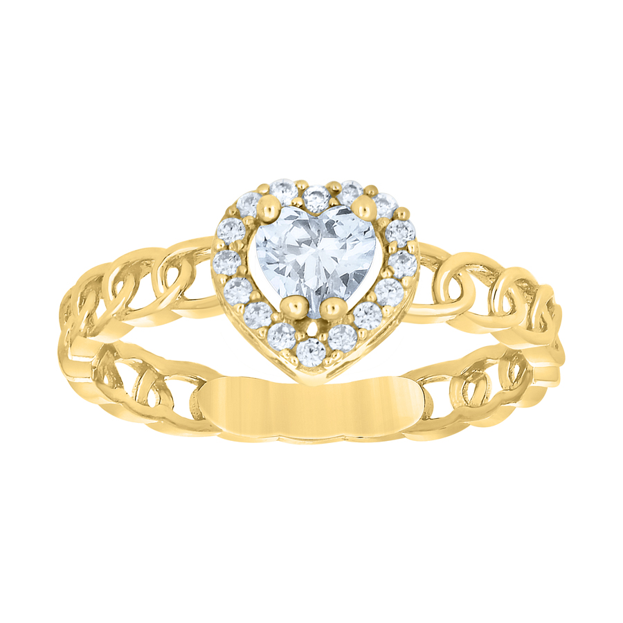 10kt Yellow Gold Womens White Heart Cubic-Zirconia Fashion Ring