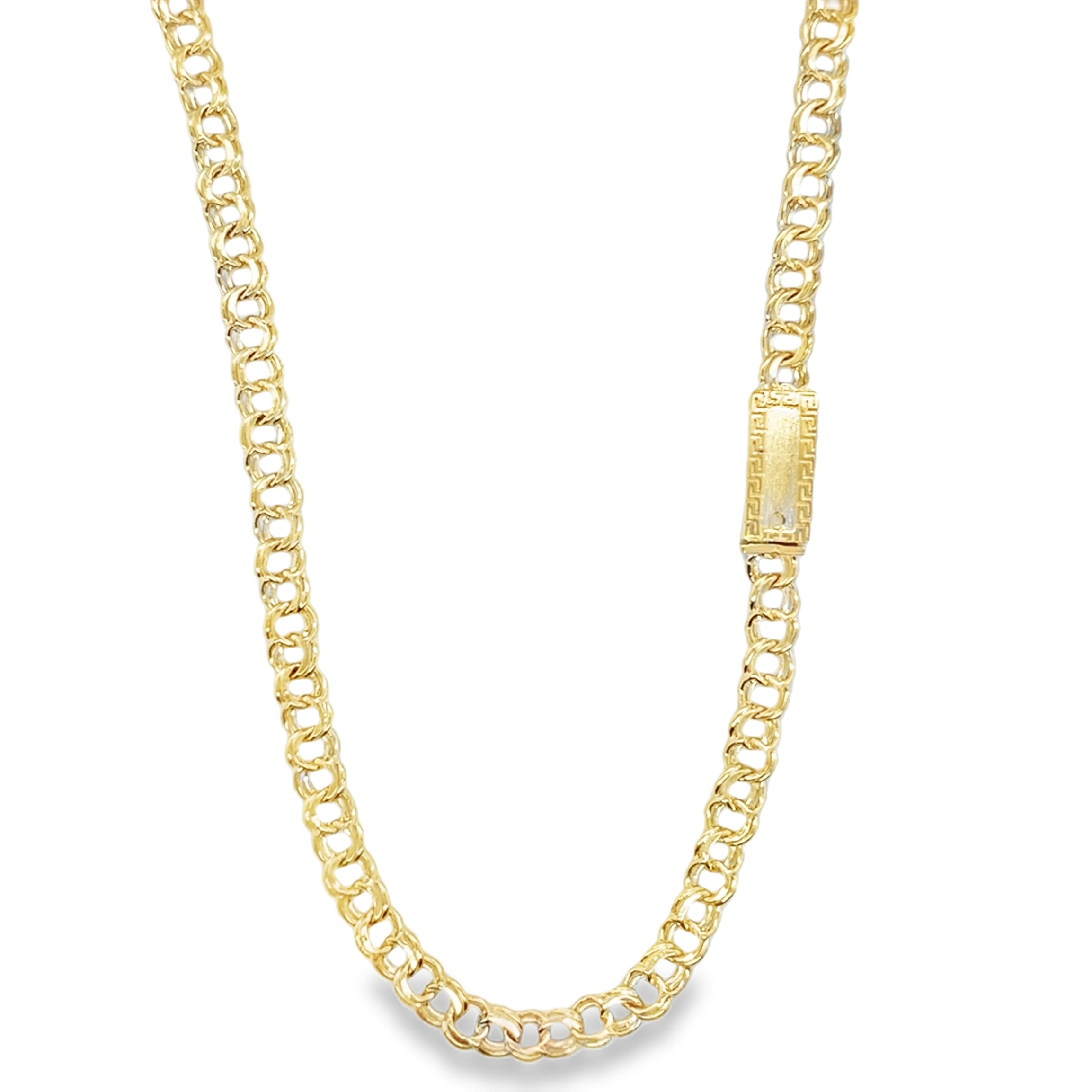 10KT Gold 6MM Chino Link Chain with Greek Border 18 Inches FREE ENGRAVING