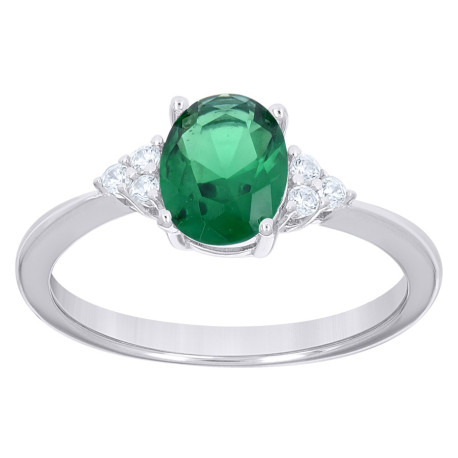925 Sterling Silver Womens Green White Oval Round Cubic-Zirconia Oval