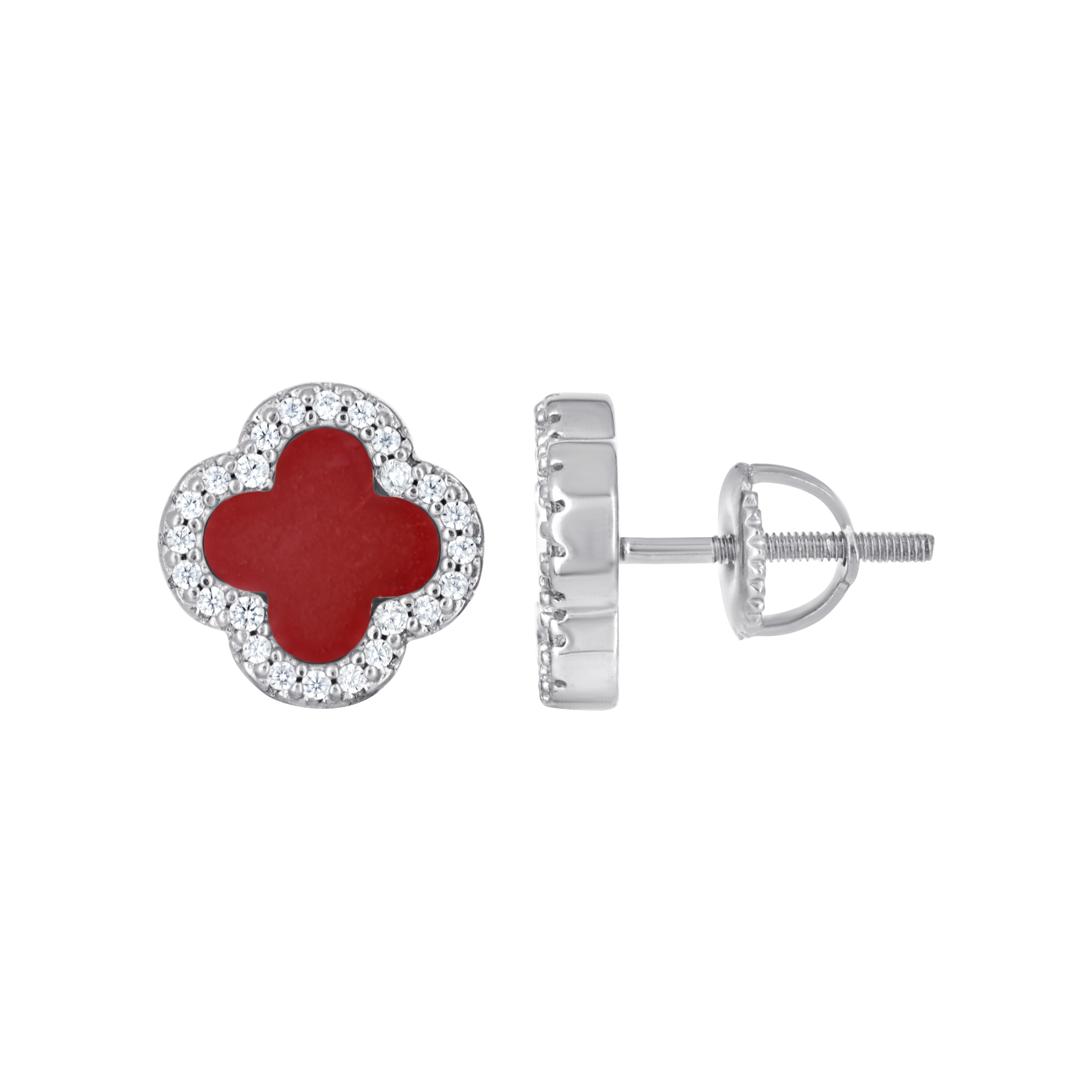 925 Sterling Silver Womens Cubic-Zirconia Red Clover Good Luck Stud Ea