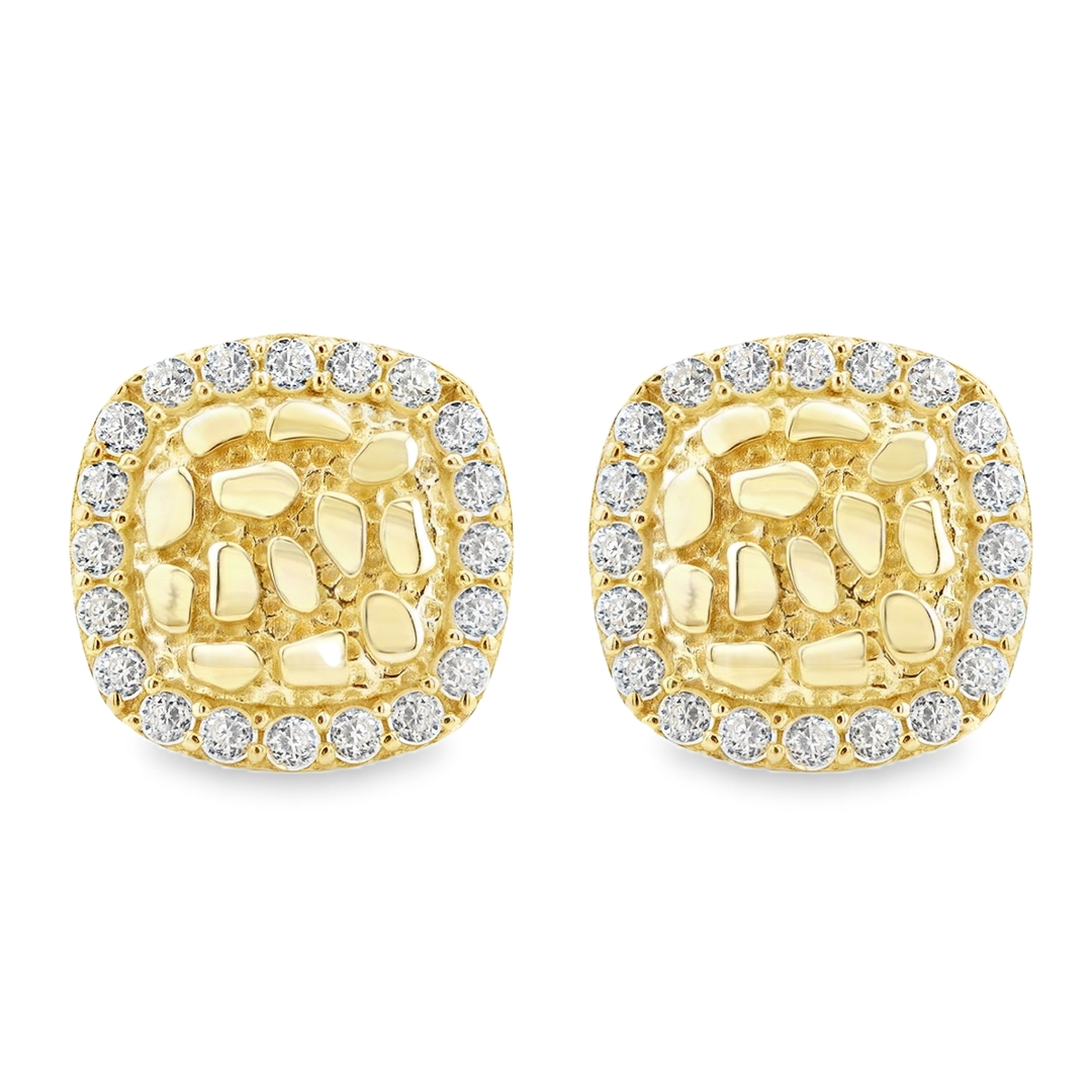 10kt Yellow Gold Cubic-Zirconia Fashion Nugget Stud Earrings 8MM