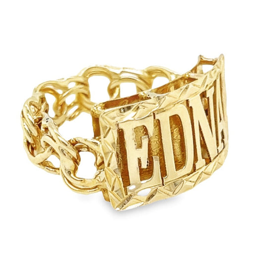 Anillo Tejido Chino con Nombre Personalizado 2D y Bicel Diamantado De Oro 10KT