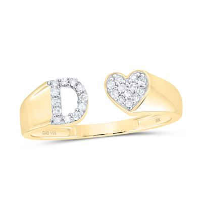 1/8CTW-DIA NK GIFT INITIAL "D" LADIES HEART RING 14KT