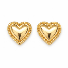10KT Yellow Gold 12MM Heart Earrings with Beaded Border FREE ENGRAVING