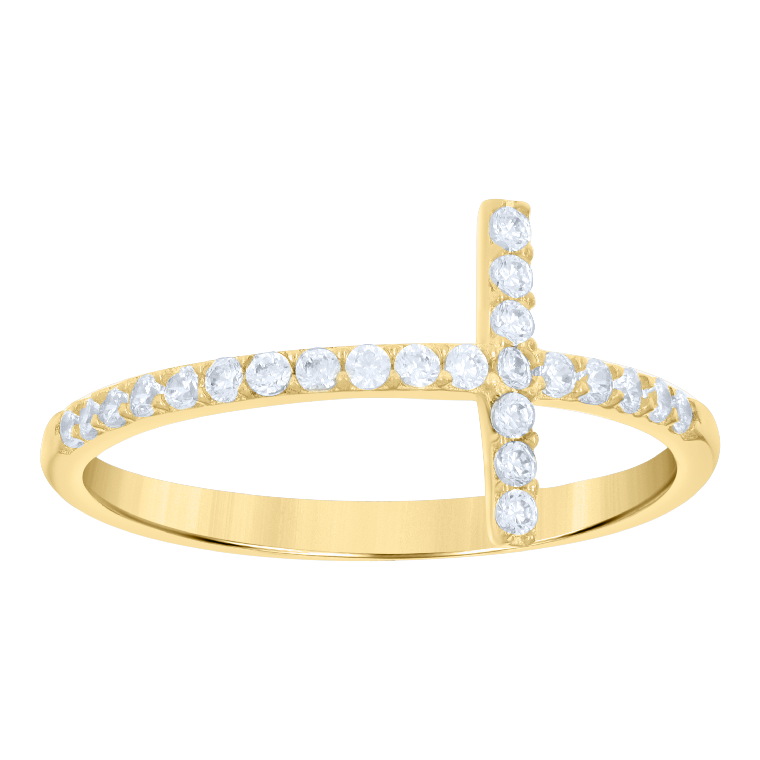 10kt Yellow Gold Womens Cubic-Zirconia Cross Religious Ring