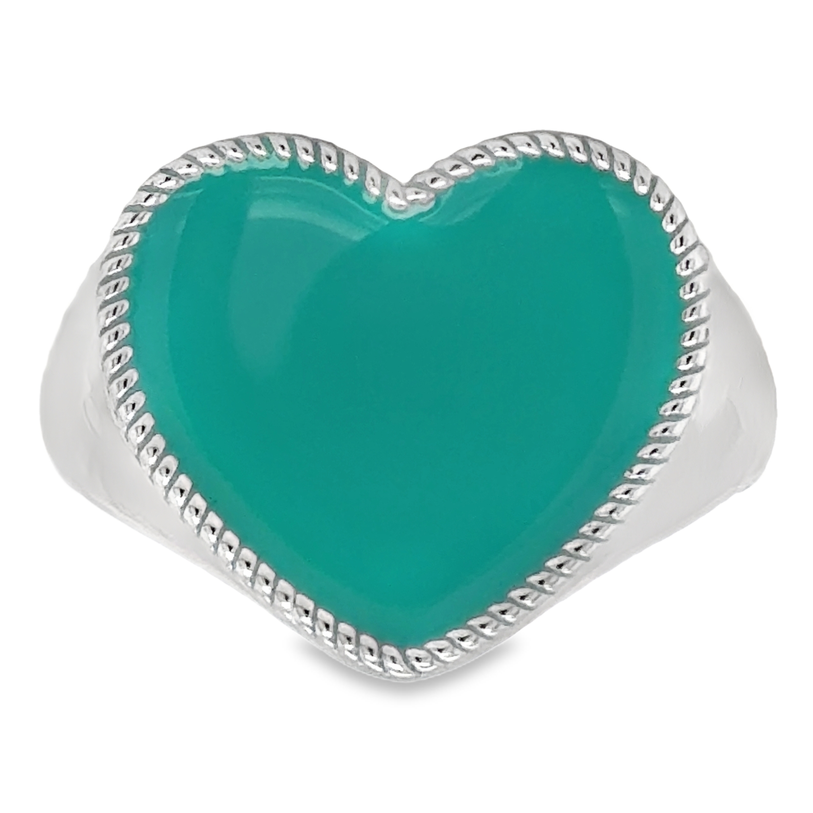 Sterling Silver Turquoise Enamel Heart Ring Size 8