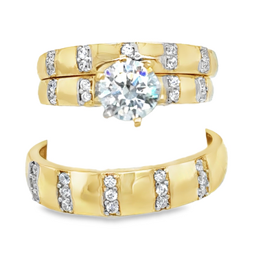 10KT Gold His & Hers Matching Wedding Ring Set Five Lines Design