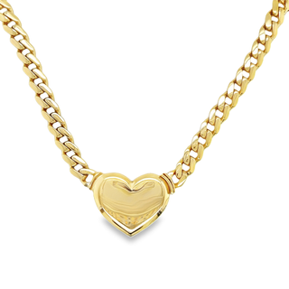 10KT YELLOW GOLD CUBAN HALO HEART CHAIN