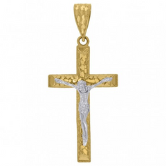 10kt Gold Two-Tone Diamond-Cut Nugget Cross Crucifix Religious Charm P