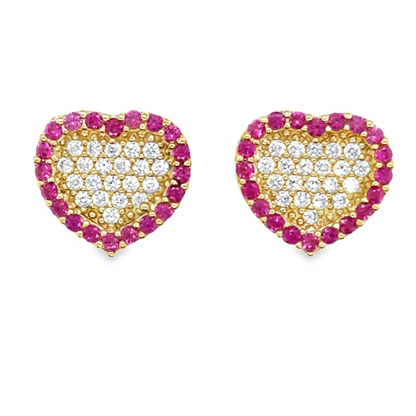 10KT Gold 11MM Heart Earrings with Red CZ