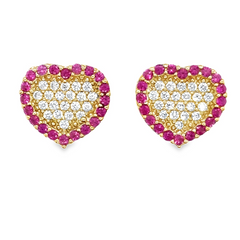 10KT Gold 11MM Heart Earrings with Red CZ
