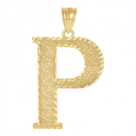 10kt Yellow Gold Unisex Diamond-Cut Initial Letter P Charm Pendant, 1