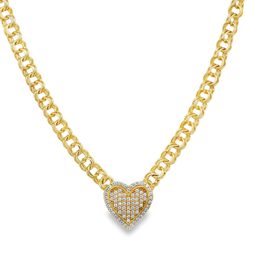 10KT Gold 5MM Solid Chino Link with Heart CZ Chain 18 Inches