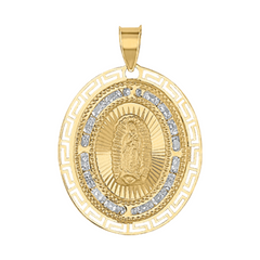 10KT Gold Unisex CZ Virgen de Guadalupe/Lady Of Guadalupe Religious Ov