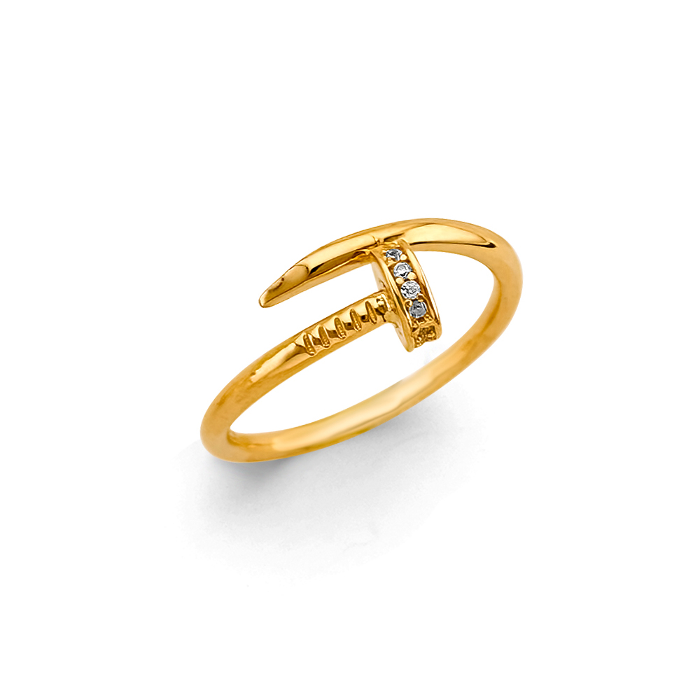 14KT Yellow Gold CZ Nail Ring