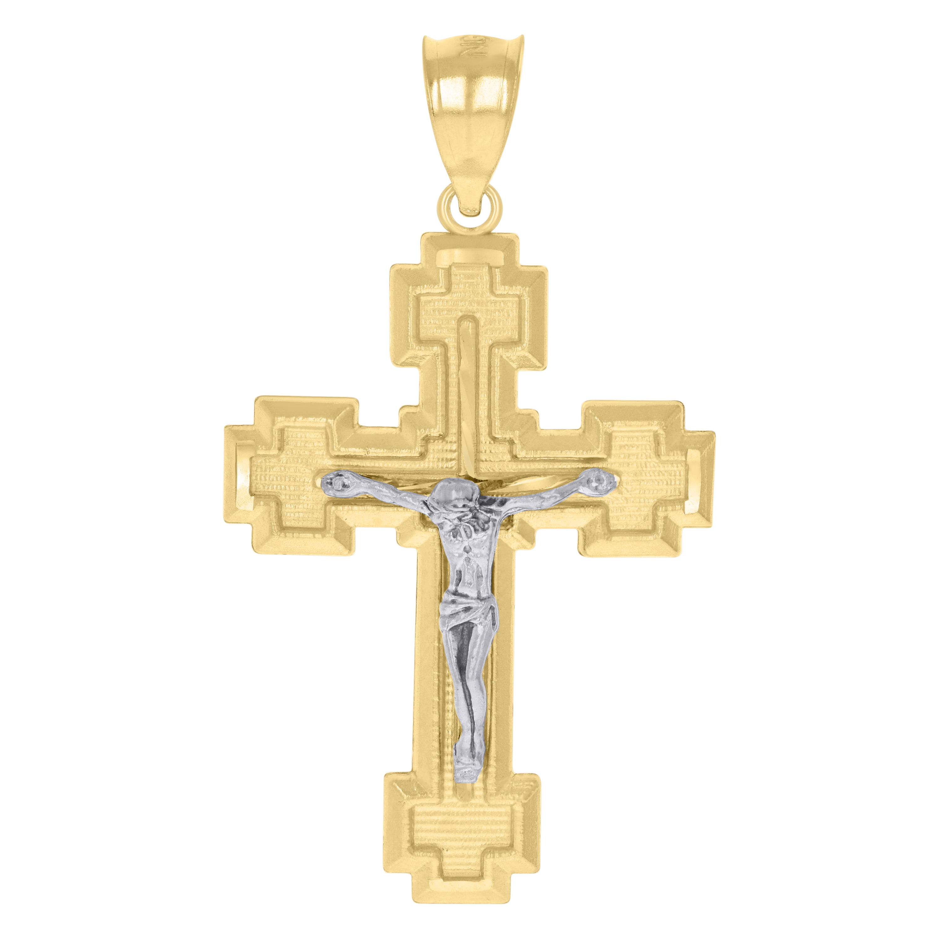 10kt Gold Two-Tone Diamond-Cut Cross Crucifix Religious Charm Pendant