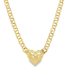 10KT Gold 5MM Chino Link Monaco Heart Chain with Greek Border 16 Inche