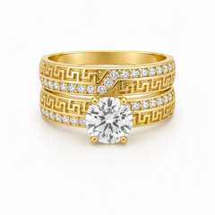 10KT Gold Engagement and Band Duo Set with Mexican Design